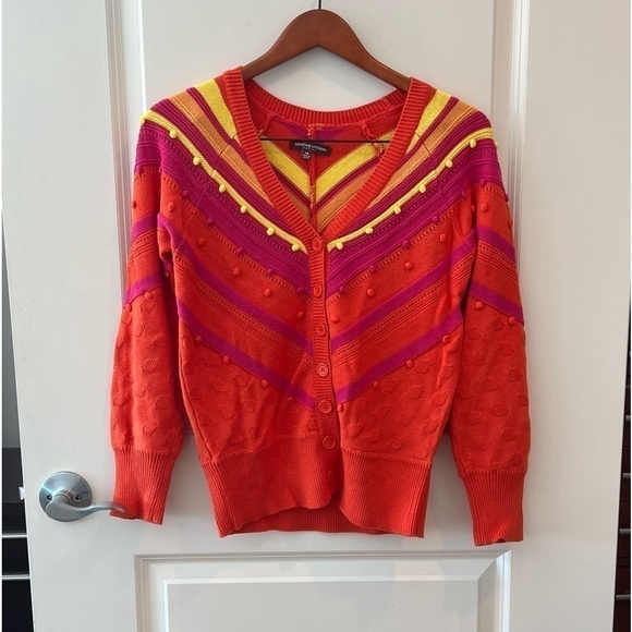 Adrienne Vittadini Multi Color Pom Pom Cardigan - Picture 1 of 15
